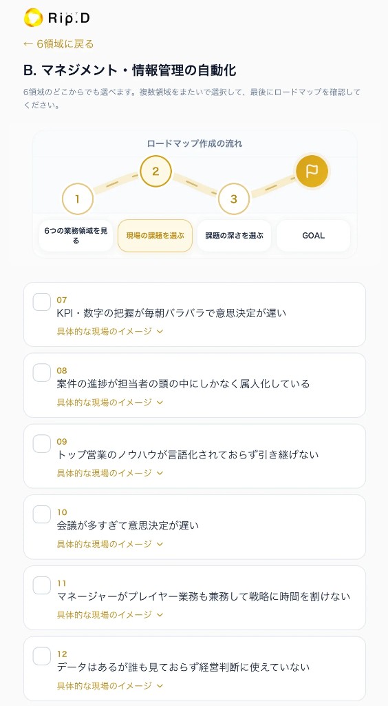 AI活用ロードマップ作成アプリのスマホ画面